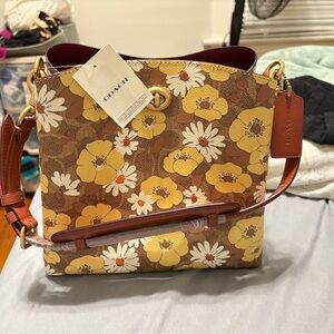 Coach Floral Shoulder Bag in Brown and Yellow